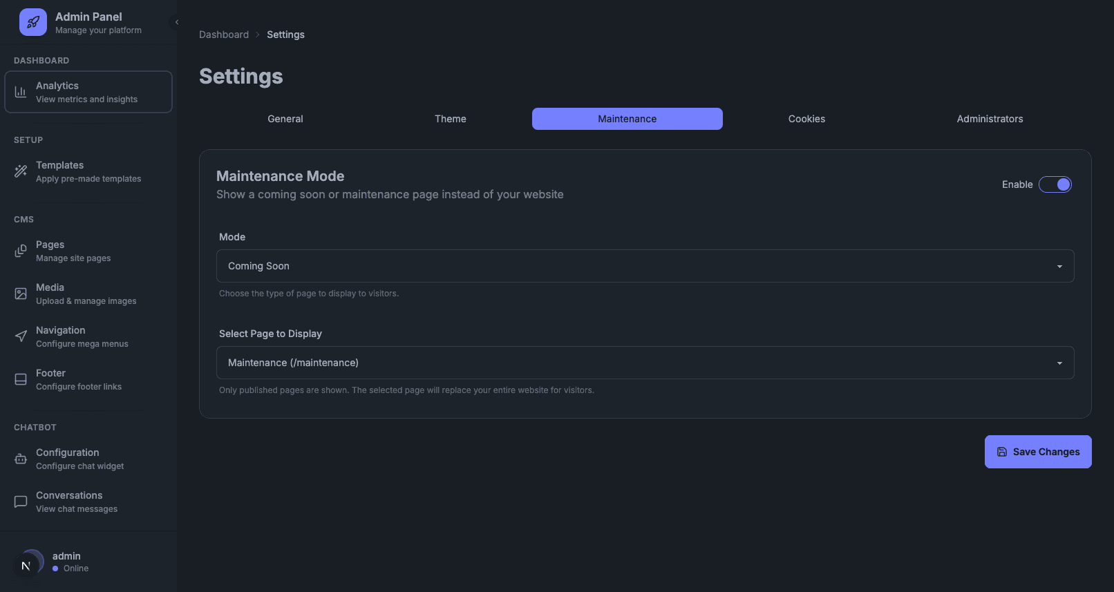 Built-in Maintenance & Coming Soon Mode
